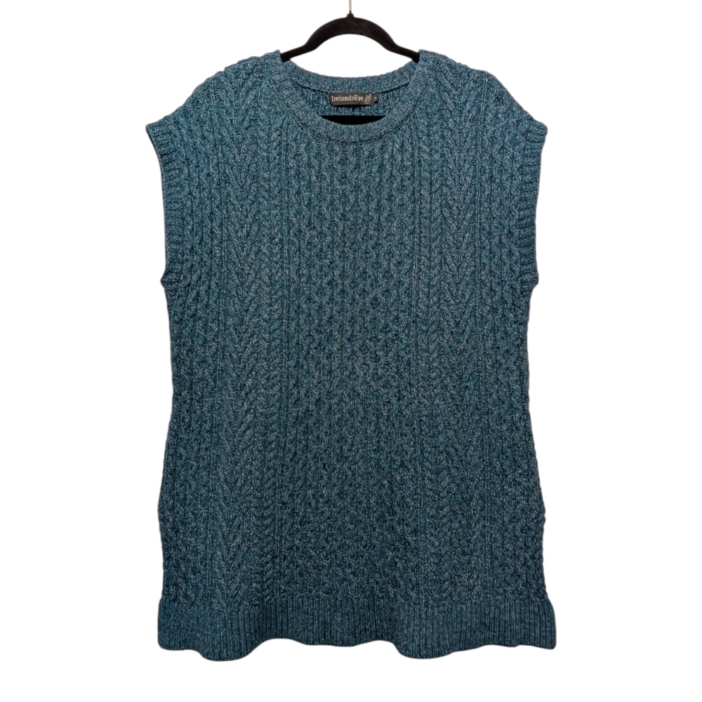 Irelands Eye Wool Blend Knit Vest | Size M | Teal Blue | Made in Ireland
